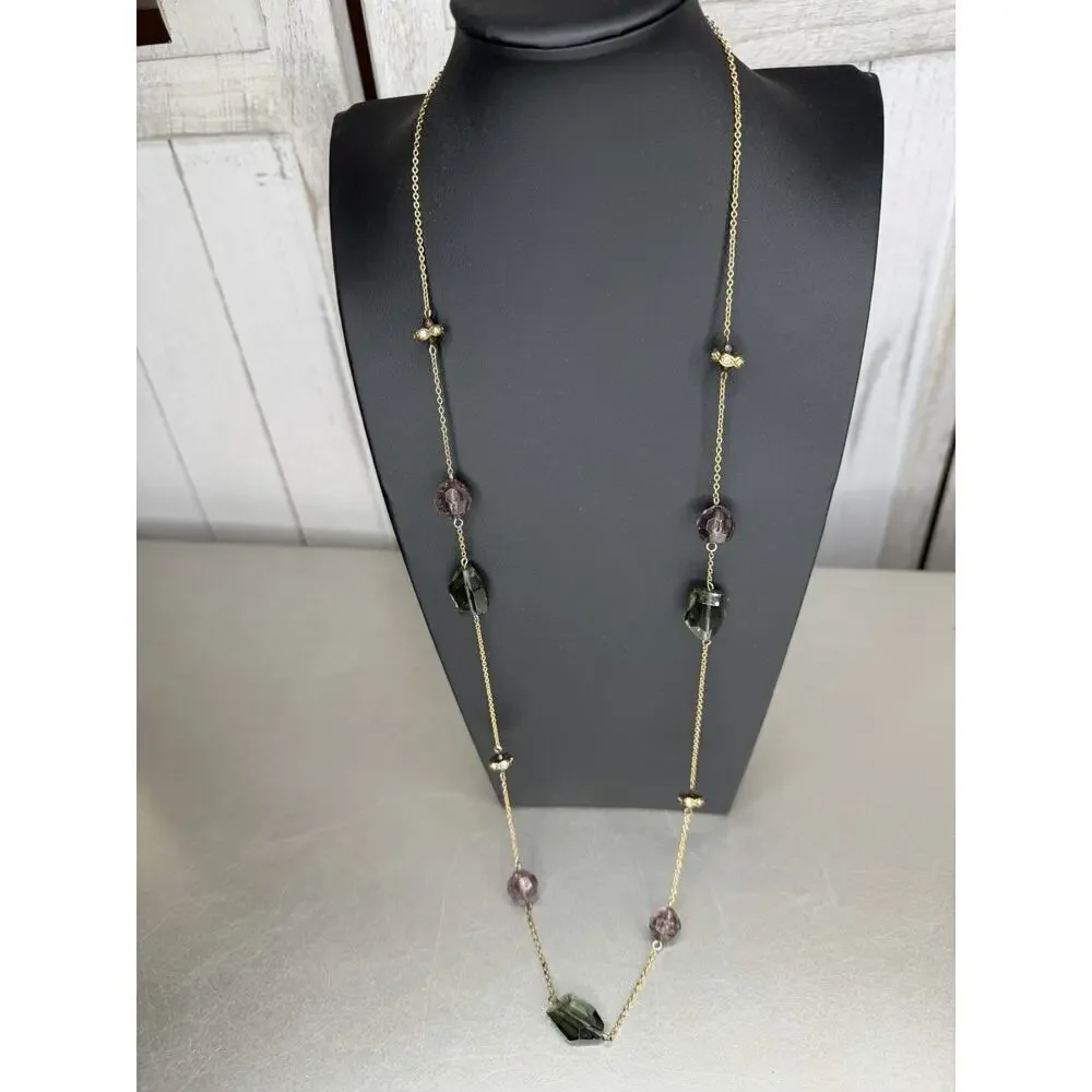 J. Crew Gold Tone Multi-Color Crystal Statement Necklace Long Layer